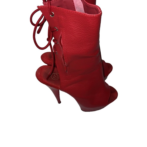 Pleaser Red Stripper 6" Heels Platform Open Toe Matte Ankle Boots DEL1018 Size 6 - Picture 4 of 8